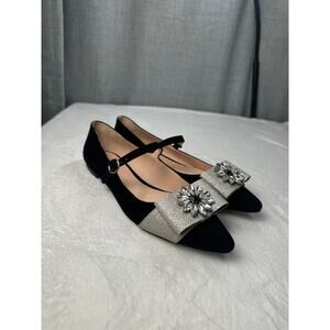 J. Crew Velvet Marina Holiday Jane Mary Jane flats Jeweled Bow Front Size 9 EUC